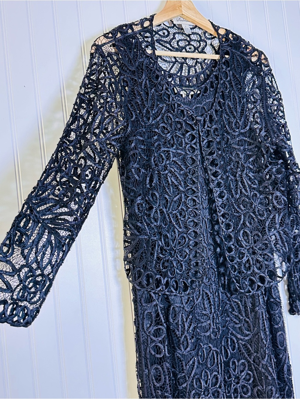 Soulmates Handcrafted Embroidered Beaded Silk Lace Evening Dress Jacket Set Sz L - Picture 5 of 16